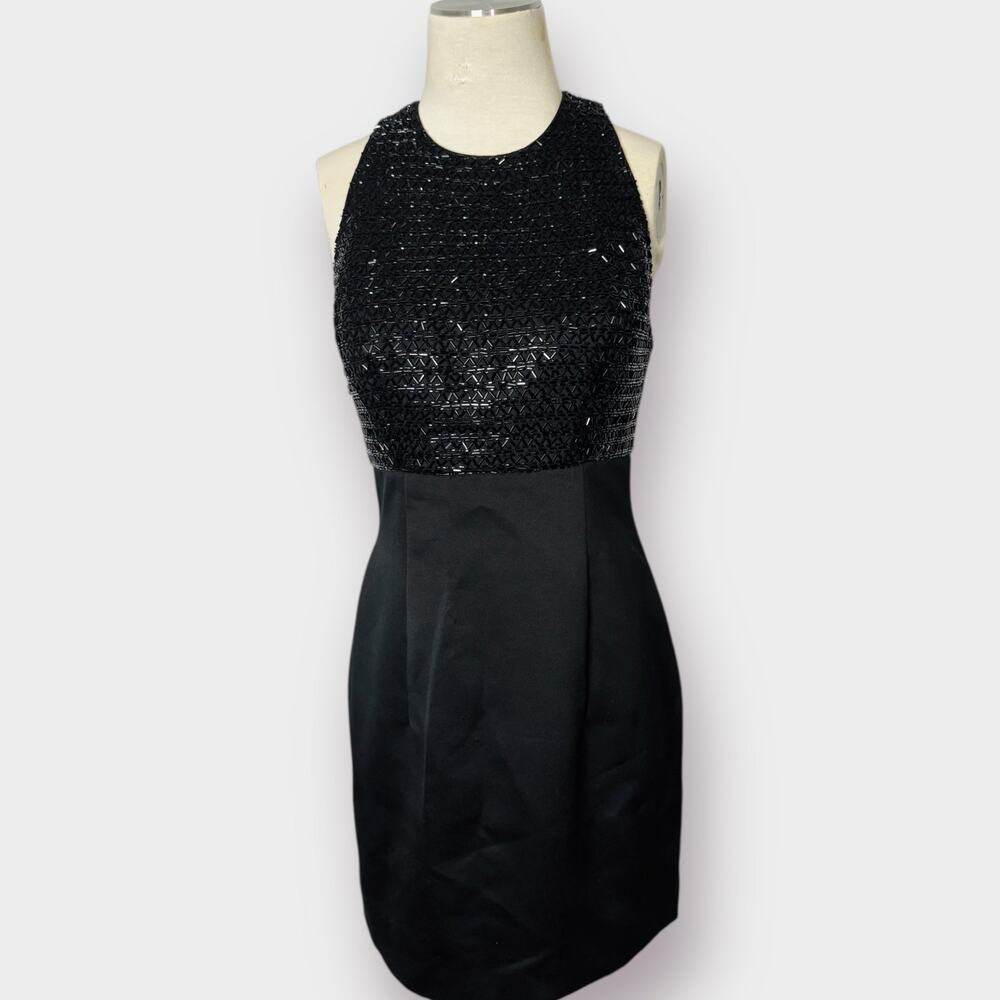 90s Black‎ Tie Oleg Cassini Beaded Mini Dress Size S